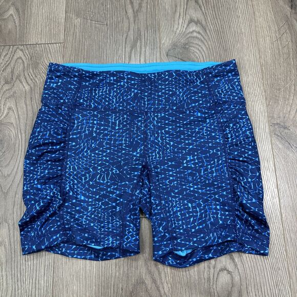 Lululemon Speed Track Shorts Womens 8 Blue Samba Snake Ruched Running Yoga Gym - Picture 3 of 7